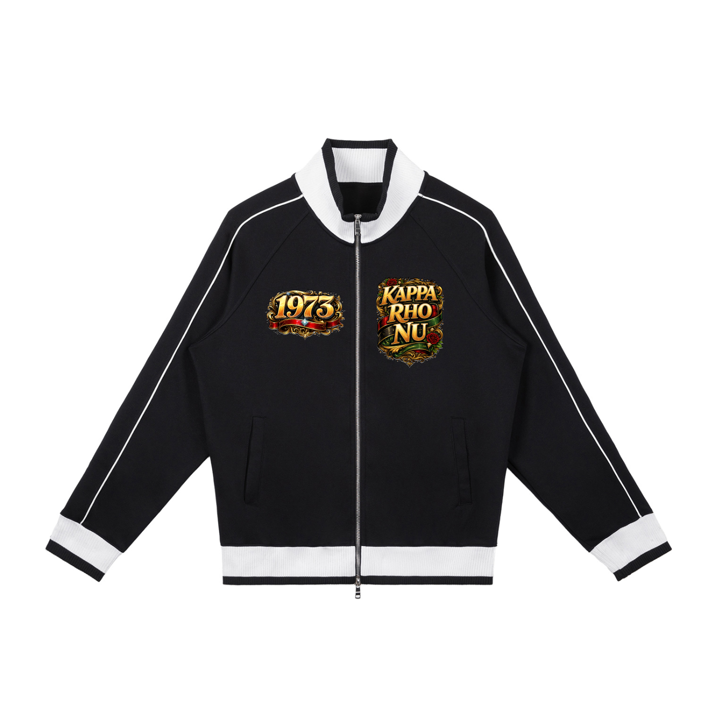 “Kappa Rho Nu” Color Block Raglan Sleeve Zip Track Jacket