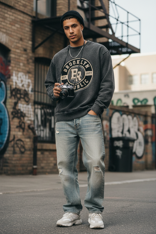 Brooklyn Republic essentials™ Women's Snow Wash Oversized Crewneck Sweatshirt