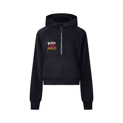 "Black Girl Magic" Cropped Half-Zip Hoodie