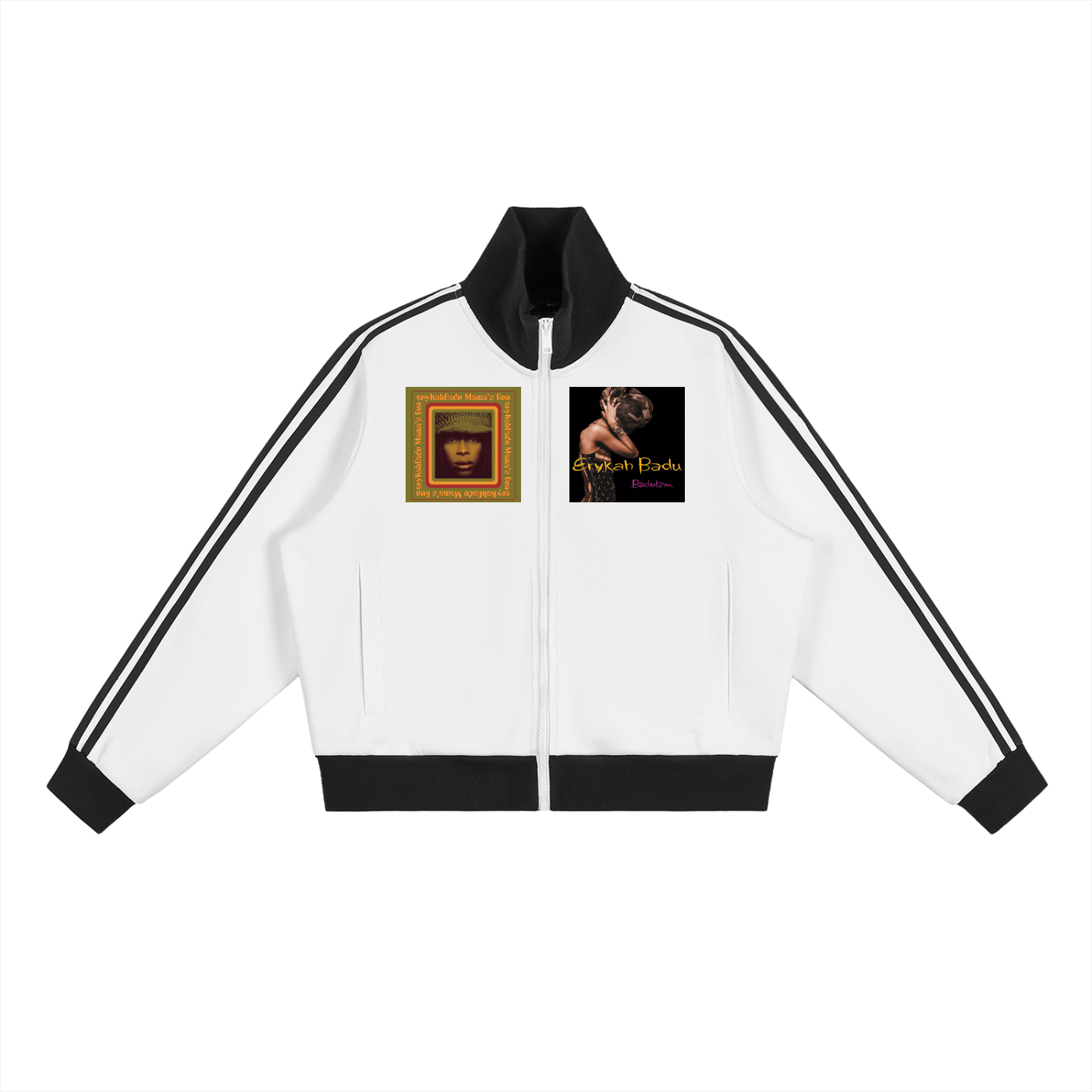 "Baduizm" Contrast Side Stripe Fleece Cropped Track Jacket