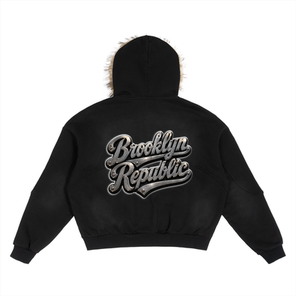 "All-Star" Sun Fade Boxy Detachable Fur Hoodie