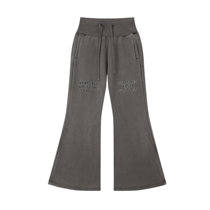 "STAY TRUE" Vintage Washed Flared Fleece Pants