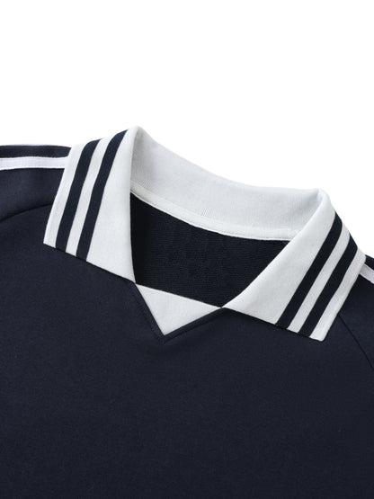 "DREAM CHASERS" Contrast Striped Lapel Collar Sweatshirt