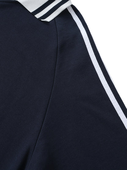 "DREAM CHASERS" Contrast Striped Lapel Collar Sweatshirt