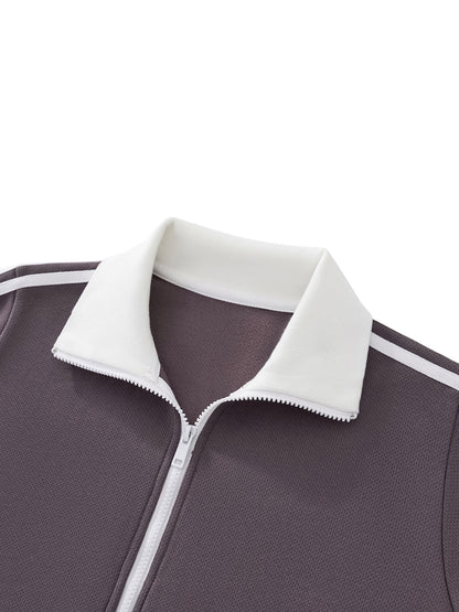 "Sankofa" Contrast Side Stripe Fleece Cropped Track Jacket