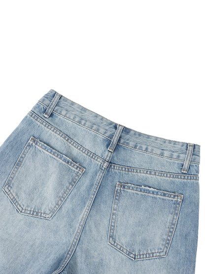 " Brooklyn Republic Essentials" Women's Vintage Wash Distressed Wide Leg Jeans