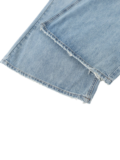 " Brooklyn Republic Essentials" Women's Vintage Wash Distressed Wide Leg Jeans