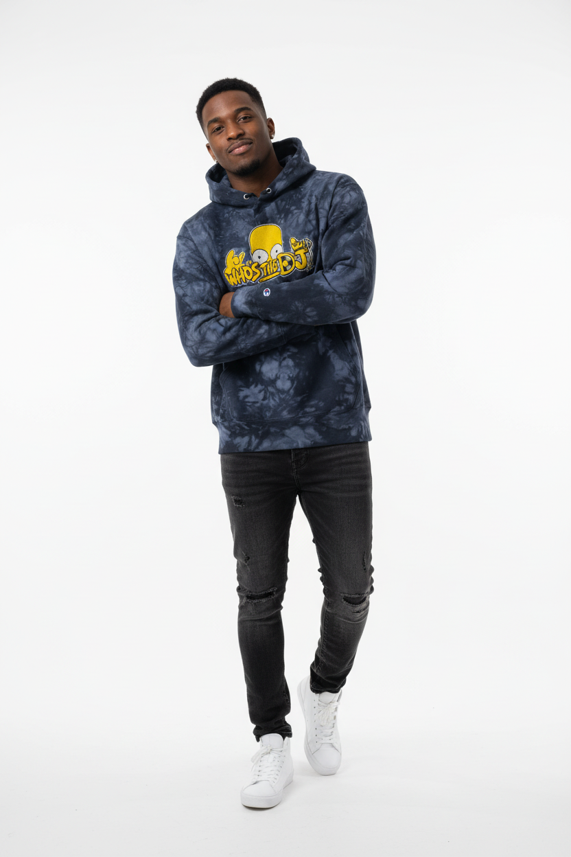 "Who's The DJ"  Embroidered Tie-Dye Champion™ Hoodie
