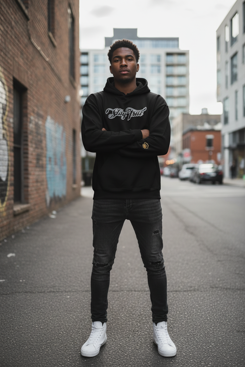 "STAY TRUE" Embroidered Hoodie